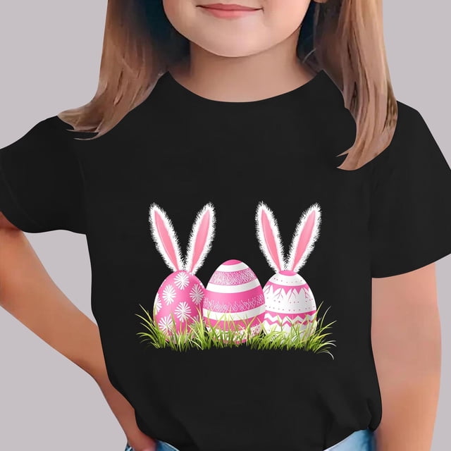 Blusas y camisas de manga corta con cuello redondo Camiseta estampada de manga corta de Pascua para niños Cuello redondo Manga corta Casual Versátil Para niñas Niños Top de poliéster