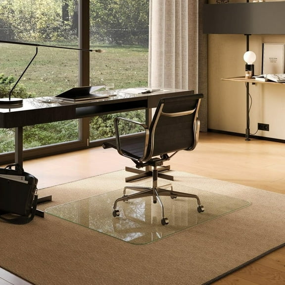 Office Desk Glass Chair Mat - Ultra-Clear Tempered Glass - Easy Glide - Protects Carpet and Hardwood Floors - 36" x 36" Tapered Edge