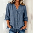 thumbnail image 2 of Shirts for Women Dressy Casual Mesh Hem 3/4 Length Sleeve Button Down Shirts Summer V Neck Trendy Solid Going Out Tops, 2 of 8