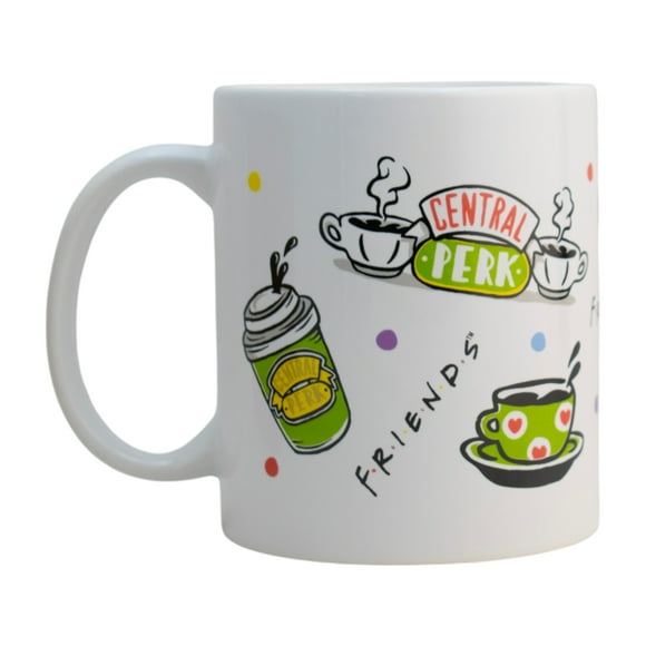 Taza Blanca Cerámica, Colección Serie FRIENDS, Diseño Central Perk, Ideal para Bebidas Calientes, Café, Té o Infusiones, Capacidad 325 ml