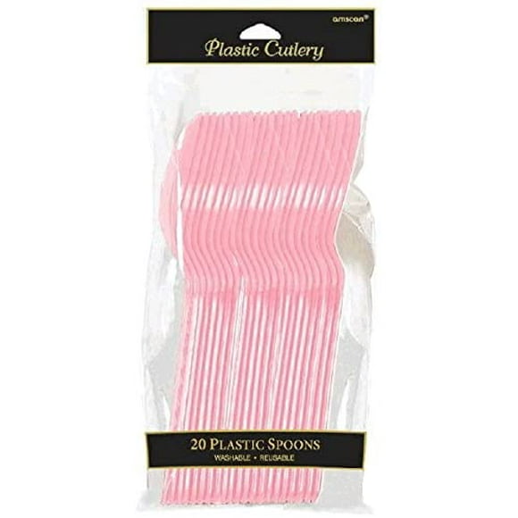 Party Perfect Reusable Plastic Spoons Tableware, New Pink, Full Size, Pack of 20