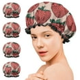 thumbnail image 7 of Shower Caps,Red Strawberry Plants Fruit Beige Pattern Waterproof Shower Cap for Women 4 Pieces,Double Reusable Hair Cover for Shower PEVA Elastic Stretch Hem, 7 of 7