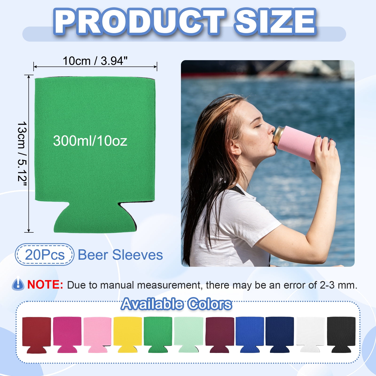 Uxcell 20Pcs Beer Can Coolers Covers, Neoprene Blank Drink Cooler Sleeves Collapsible Insulated Reusable Soda Cover for 10oz Bottles Seltzer DIY Weddings Beach Picnic Party, Green