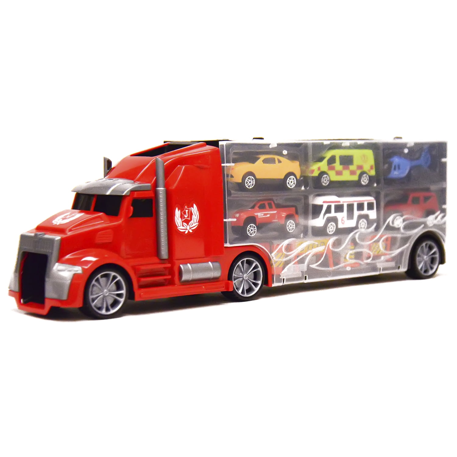 Blue Block Factory 11 in 1 Die Cast Carrier Truck with Mini Cars and Accessories