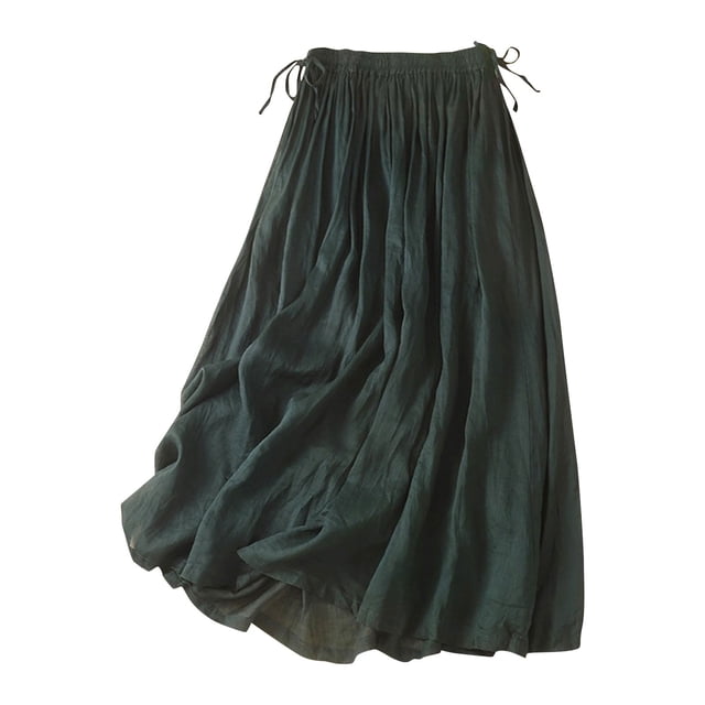 Besolor Womens Maxi Skirts Casual High Waisted Drawstring A-Line Flowy Beach Vacation Long Skirts