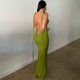 thumbnail image 5 of Vestido de cola de pez de cadera envuelto ajustado con espalda abierta plisado pesado con cordones para mujer Vestido largo sexy ajustado para niña picante, verde, M, 5 of 5