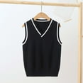 thumbnail image 2 of School Uniform for Boys Girls Soft Cotton Knit Sweater Vest V Neck Sleeveless Sweaters Tops 3-15 Years (11-12 Years, Navy), 2 of 4