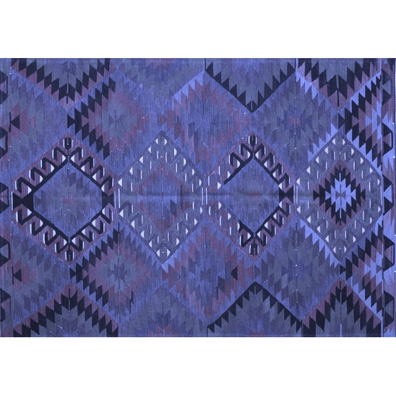 Ahgly Company Machine Washable Indoor Rectangle Southwestern Blue Country Area Rugs, 5' x 8'