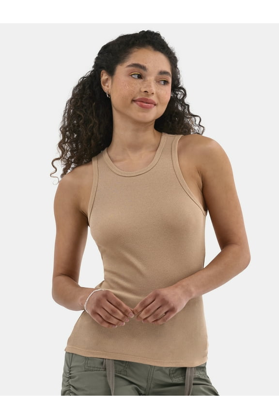 Ribbed High Neck Tank Top, Women's