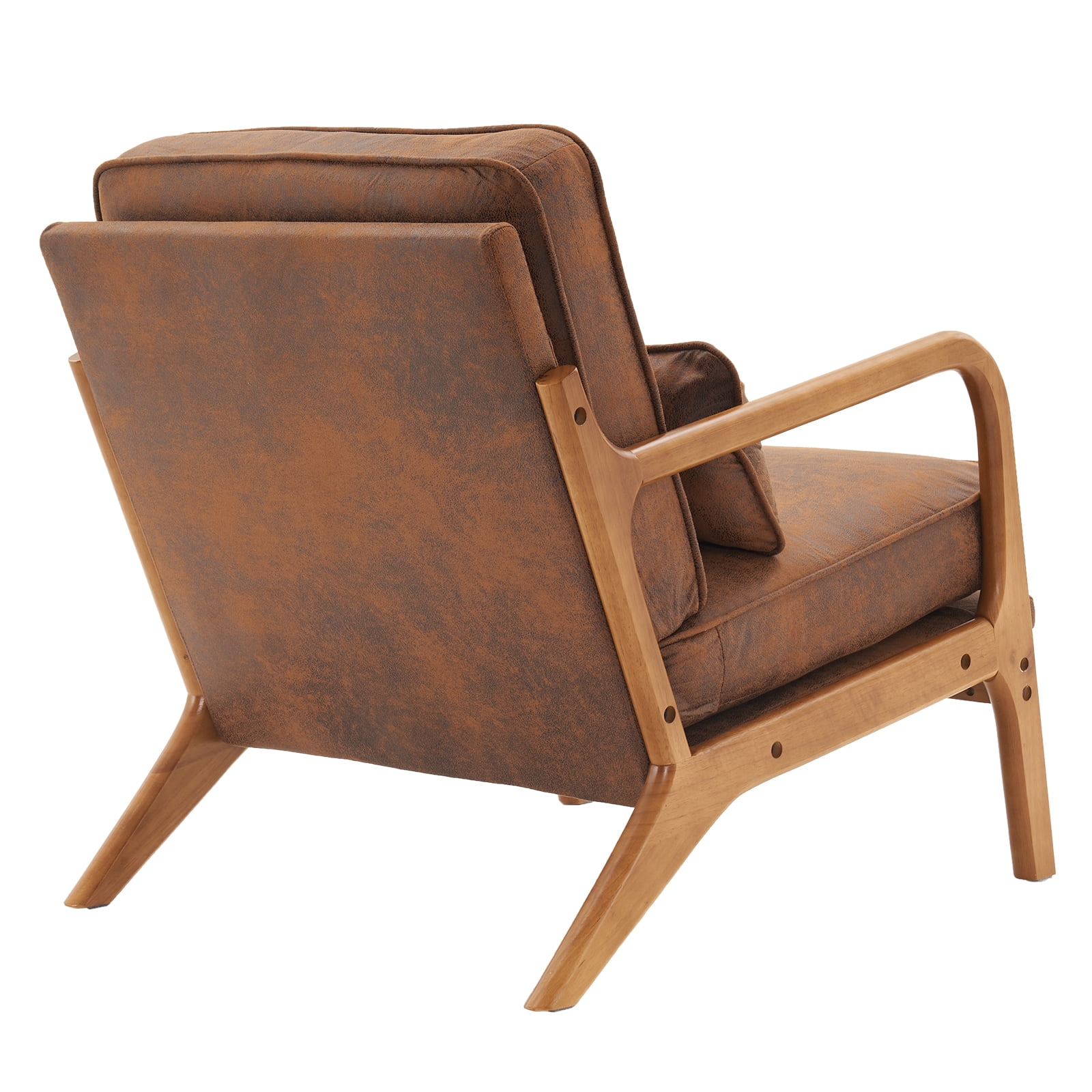 FCH Orange Single Lounge Chair, Oak Solid Wood Armrest Bronzing Cloth Upholstered Indoor Accent Chair, Mid Century Modern Armchair with Cushion, Sturdy Lounge Chair for Living Room Study Balcony Use