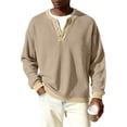 thumbnail image 6 of Havenx Long Sleeve Henley Shirts for Men Button Ribbed Knit Sweater Crewneck Long Sleeve Texture T-Shirts Soft Warm Casual Stylish Fall Lightweight Clothing,Khaki L, 6 of 6