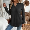 thumbnail image 2 of IROINNID Women Casual V Neck Long Sleeve Loose Fit Solid Color Pullover Top Comfortable Everyday Wear Basic Wardrobe Soft Breathable Relaxed Fit Trendy Stylish(Black,S), 2 of 6