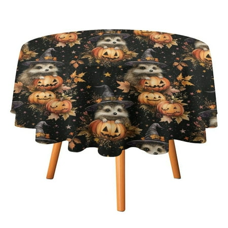 

JINGDS Witch Hat Hedgehog Festive -1073 Round Table Cloth Halloween Tablecloth Thanksgiving Day Table Cloth Round Cover Circle Tablecloth for Halloween Thanksgiving Fall Party