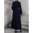 thumbnail image 6 of Women'S Spring Sleeve High Split Casual Loose V-Neck Waist A-Line Flowy Swing Maxi Length Dresses Navy Blue XXL, 6 of 7