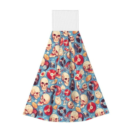 

Gaeub music Skull record Retro Print Hand Towels with Hook Hanging Tie Towels Coral Velvet Dishtowels for Bathroom Restroom Home Decor