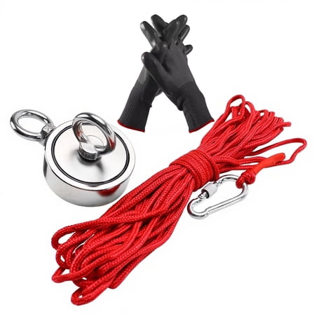 Fishing Magnet Kit with 20m Rope - 140kg Pull Force Neodymium Magnet, Carabiner & Gloves for Retrieval and Heavy Duty Use