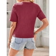 thumbnail image 5 of Dycnvjo Womens Summer Short Sleeve Cardigan Cable Knit Cropped Button Down Crewneck Sweater Tops Claret M, 5 of 8
