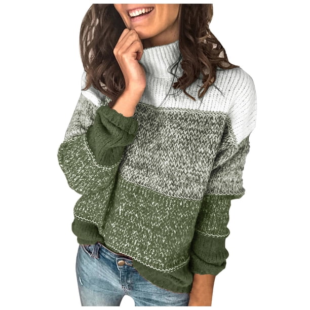 Gibobby Casual Suéter para Mujer, Suéteres para mujer, de cuello alto, holgado, de punto, moderno, elegante, grueso, estilo clásico(Verde,CH)