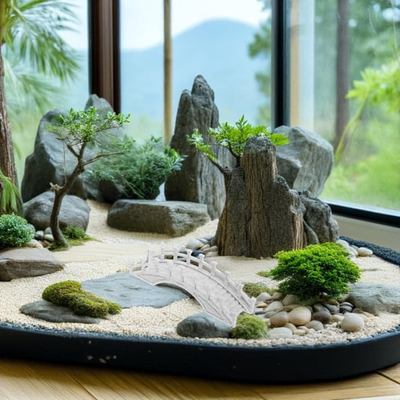 Raindrops Grey Miniature Plastic Bridge for Aquarium or Dollhouse Decoration Featuring Realistic Detailing 3.5 x 7 Inches