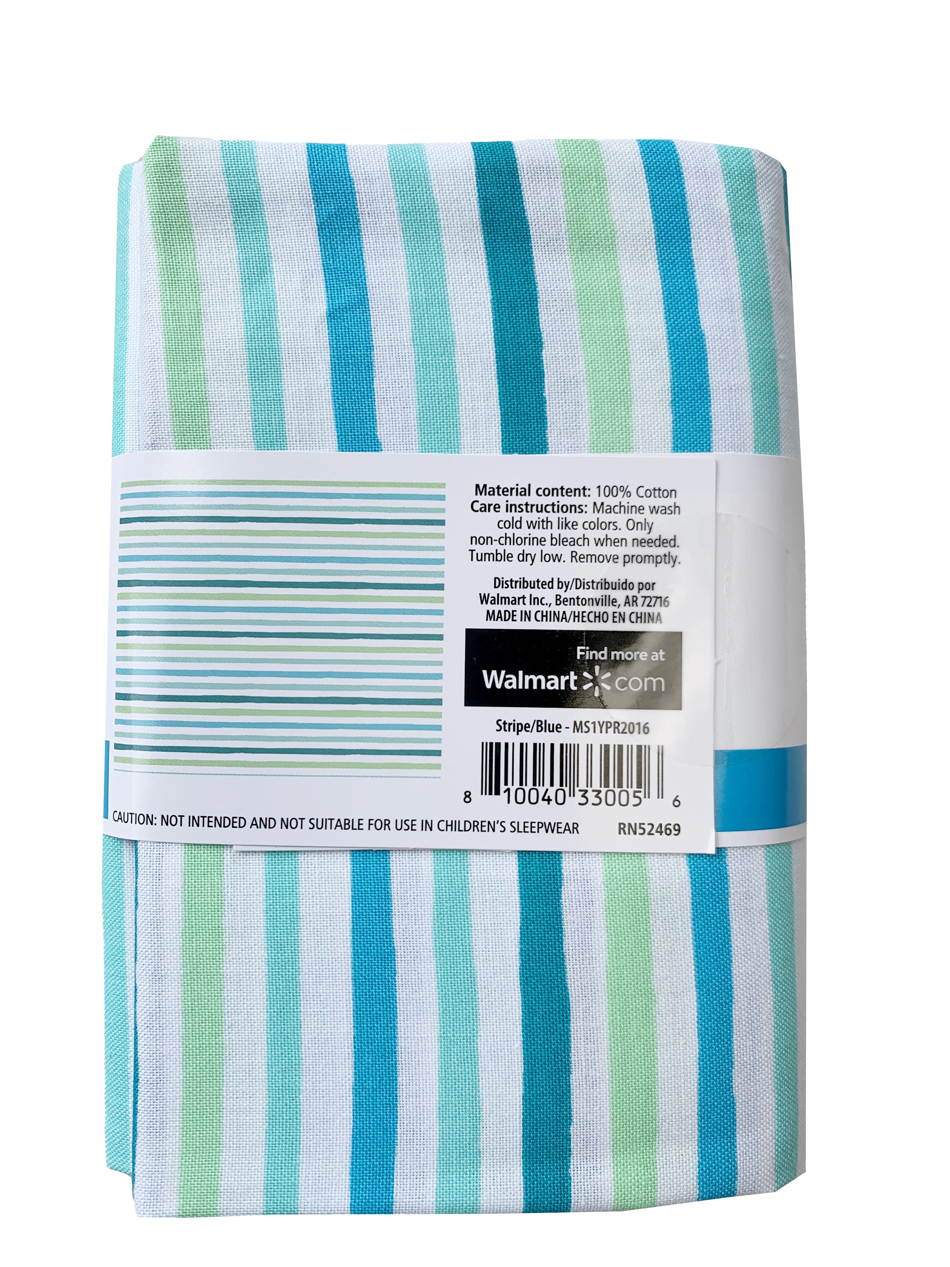 Mainstays 100% Cotton 1 Yard Precut Fabric Multi-color Aqua Stripe