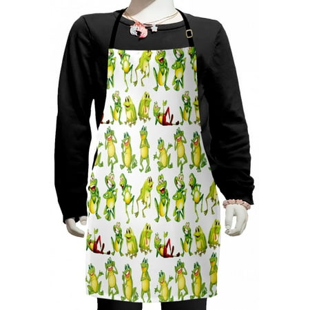 

Nursery Kids Apron Frogs in Different Positions Funny Happy Expressions Faces Toads Cartoon Boys Girls Apron Bib with Adjustable Ties for Cooking Baking Painting Green Yellow Red by Ambesonne
