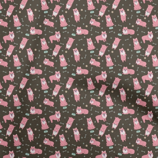 oneOone Velvet Pink Fabric Dog Sketch Craft Projects Decor Fabric Printed By The Yard 58 Inch Wide