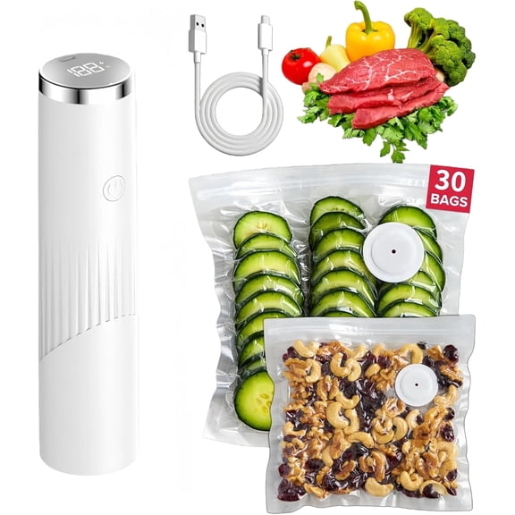 Vacuum Sealer, Handheld Vacuum Sealer, Vacuum Sealer Machine for Food Storage with 30 Reusable Bags, Rechargeable Compact Vacuum Sealer for Preservation & Fresh, Gifts for Mom, Wife, Chef & Home