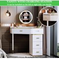 thumbnail image 5 of MIDODO Modern White Corner Vanity Desk with Lighted Mirror, Large Size Corner Dresser with 4 Drawers, Cabinet and Rotating Mirror, Power Strip, 5 of 9