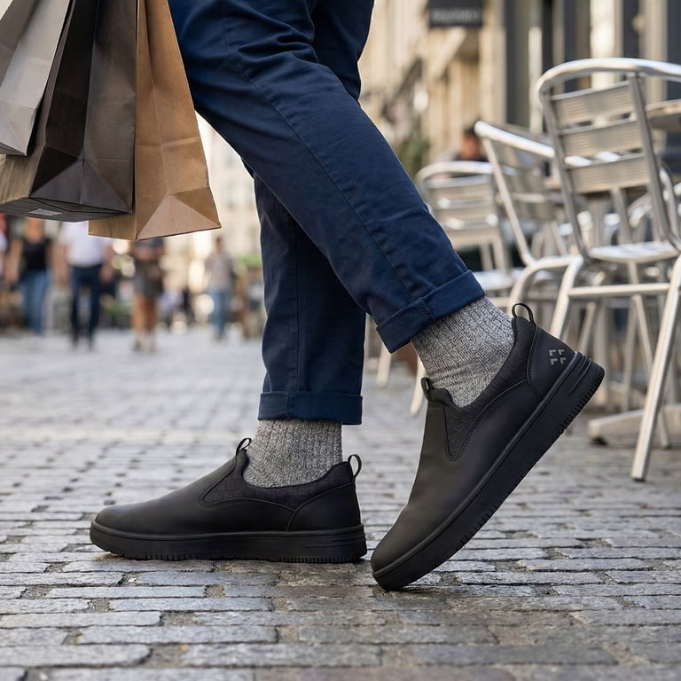 non slip dress shoes for men Genuine Grip Men's Oxford Shoe - Black sleek Modern racing style dress shoe with laces Men's Non-Slip Shoes | Slip-Resistant