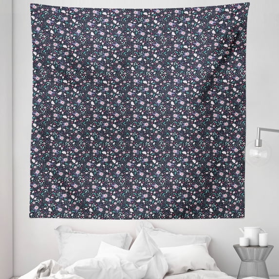 Floral Tapestry, Continuous Spring Style Meadow Flowers Illustration, Fabric Wall Hanging Decor for Bedroom Living Room Dorm, 5 Sizes, Multicolor, by Ambesonne