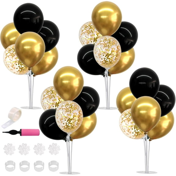 4 Set Black Gold Balloon Centerpieces for Table,Balloon Stand Kit for Black Gold Party Decor 40th 50th 60th 70th Birthday Decorations Anniversary Graduation Decorations 2026 New Year Eve