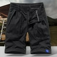thumbnail image 2 of MIUOWANP Men's Casual Cotton Loose Fit Cargo Shorts with Multi Pocket Solid Color Drawstring Elastic Waist Cotton Work Shorts Size L(6)Black, 2 of 3