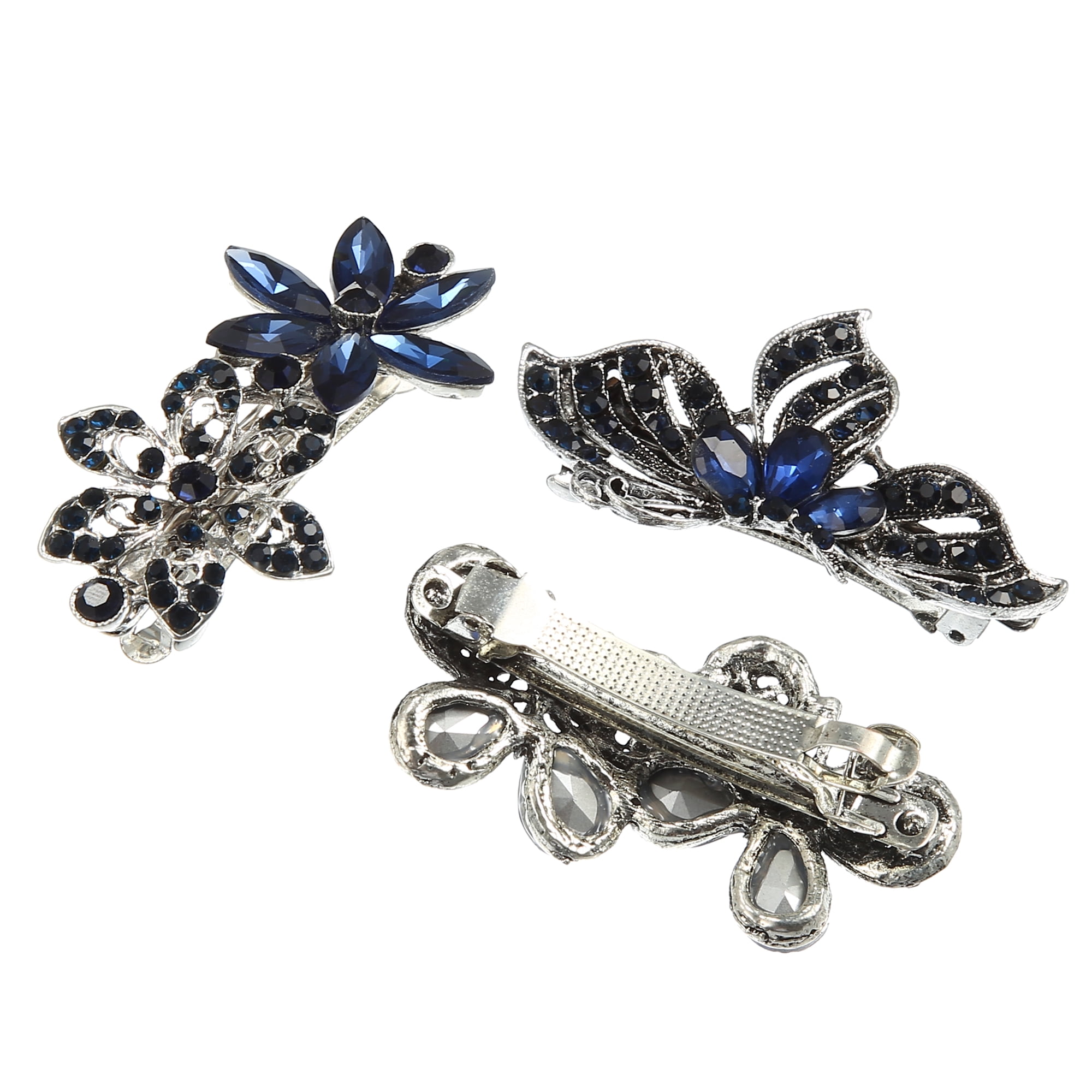 Unique Bargains 3 Pcs Hair Barrettes, Sparkly Glitter Rhinestones Hair Clips for Women