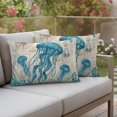 thumbnail image 3 of Outdoor Pillow Covers 20x12 Set of 2, Teal Jellyfish Coastal Waterproof Patio Throw Pillow Covers for Couch Sofa Chair, Vintage Summer Beach Nautical Decorative Pillowcases for Throw Pillows, 3 of 9