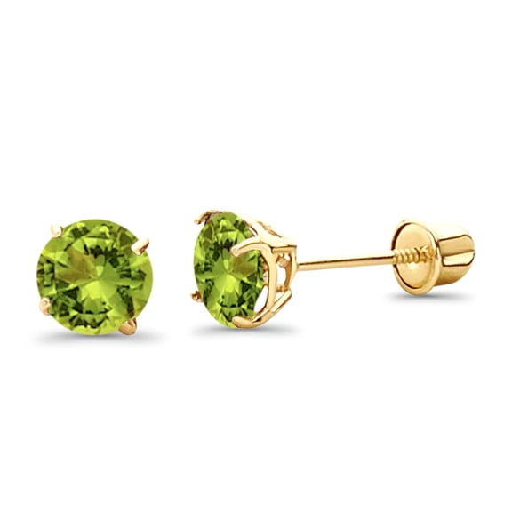 5mm Round Peridot Solitaire Basket Set 14K Yellow Gold Stud Earrings with Screw Back