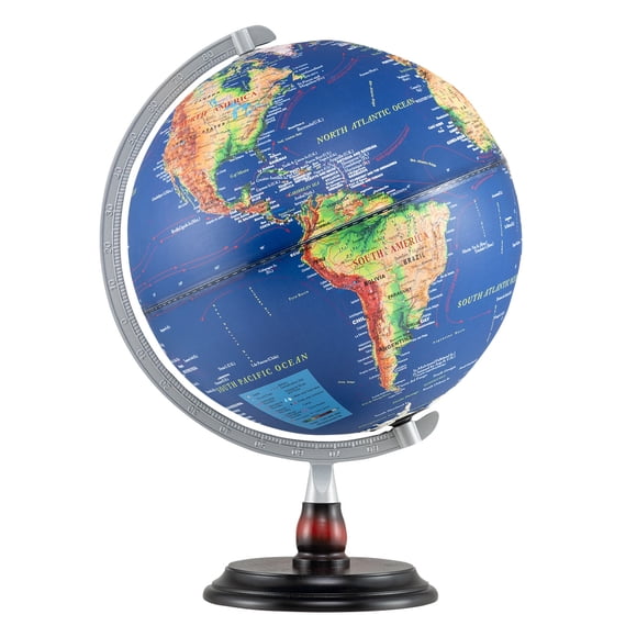 Gymax 12'' Illuminated World Globe w/Raised Relief LED Lights & Time Zone Non-Slip Base Navy