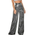 thumbnail image 2 of sunsanly Women Pants Shiny Solid Color High Waist Spring Autumn Temperament Loose Straight Wide Leg Trousers Daily Wear, 2 of 8