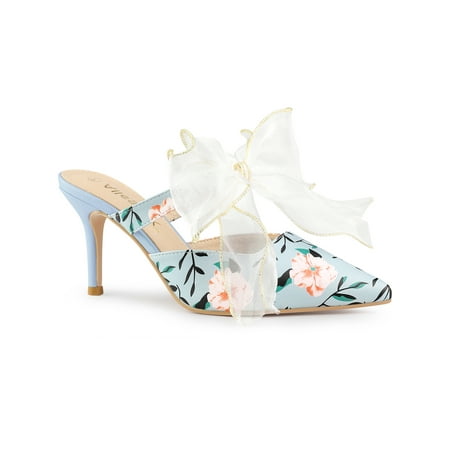 

Allegra K Women s Floral Printed Lace Strap Stiletto Heels Mules