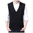 thumbnail image 2 of JTieacloth Slim Fit Sweater Vest Male Autumn And Winter Single Buckle Sweater Vest Vest V Neck Pure Color Wool Collarless Shirt Combined Body Type Non Hooded Pocket Vest Sweater Vest(Black), 2 of 5