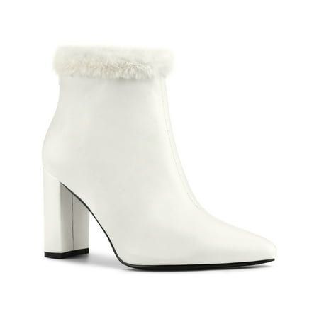 

Allegra K Women s Pointed Toe Ankle Fur Chunky Heel Ankle Boots