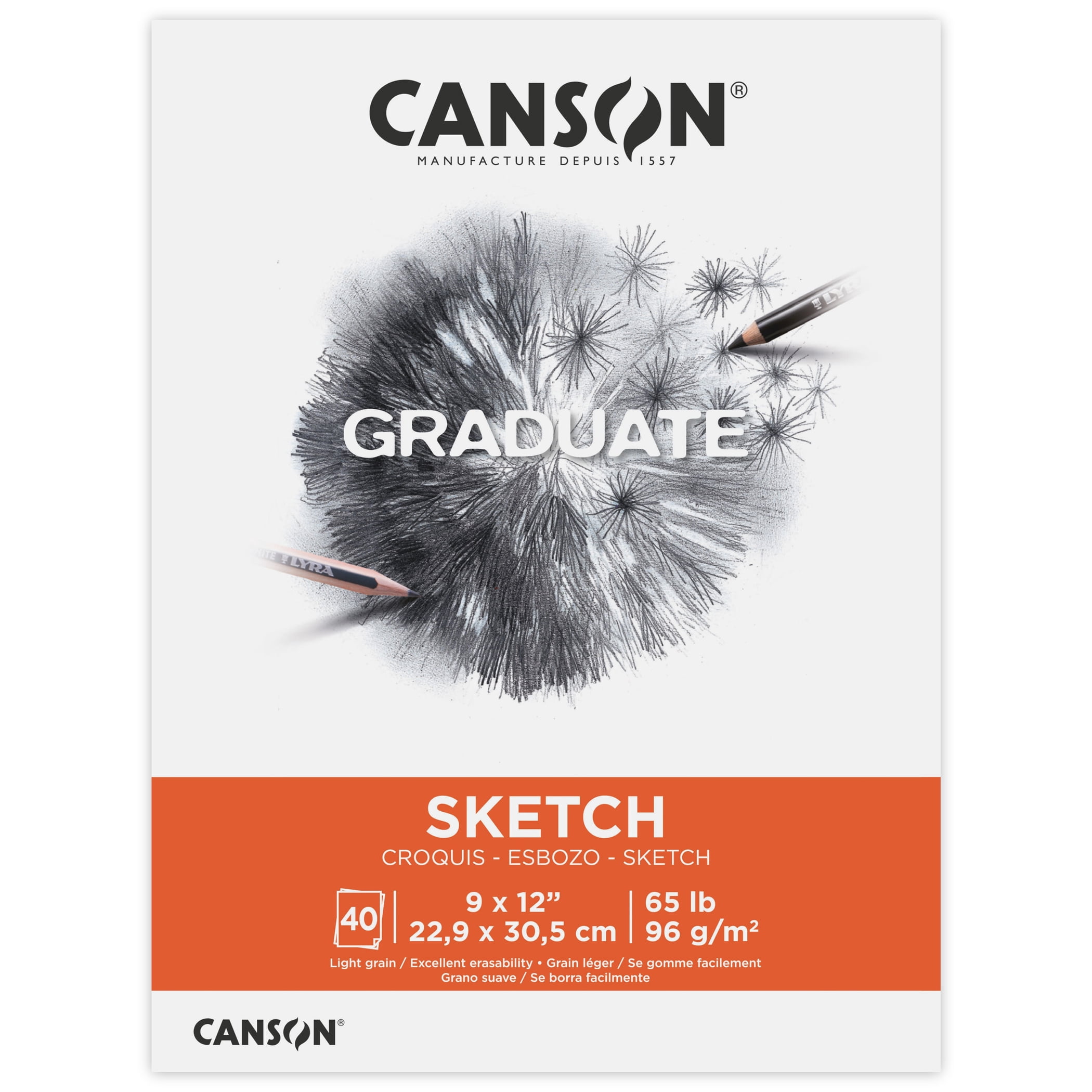Canson Graduate Sketch Pad, Foldover Binding, 40 Sheet, 9x12 inch, Pack of 3