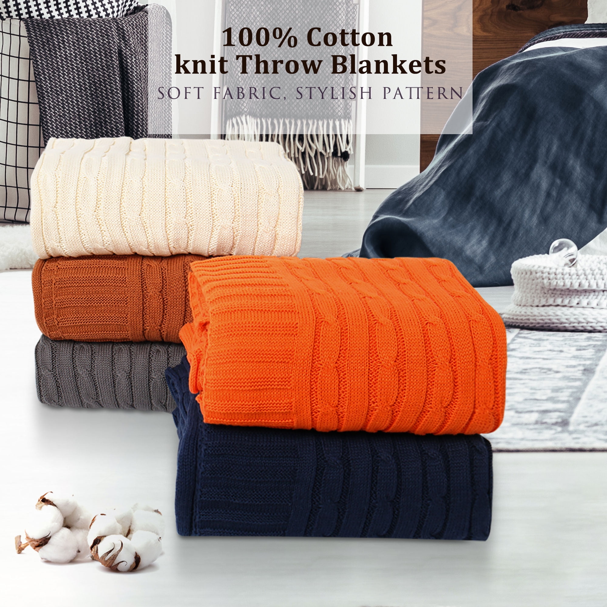 Super Soft Warm Cotton Knit Throw Blanket Sofa Bed Decorative