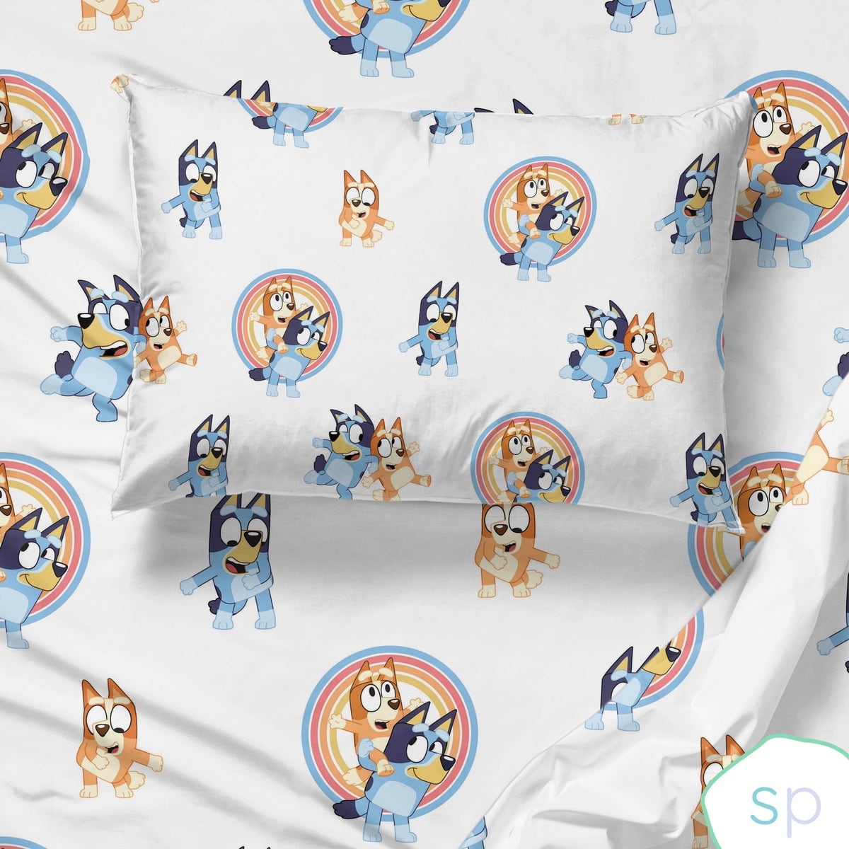 Saturday Park Bluey Rainbow in the Clouds 100% Organic Cotton 5 Piece Twin Bed Set