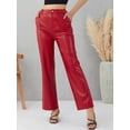 thumbnail image 4 of Gureui Women High Waisted Faux Leather Pants Vintage Straight Wide Leg Leggings Loose Fit Trousers with Pockets 90s Streetwear, 4 of 10