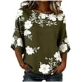 thumbnail image 2 of Neewe Womens Classic Tops 3/4 Sleeve Shirts Round Neck Loose Casual Blouses Floral Print Tshirts, 2 of 6
