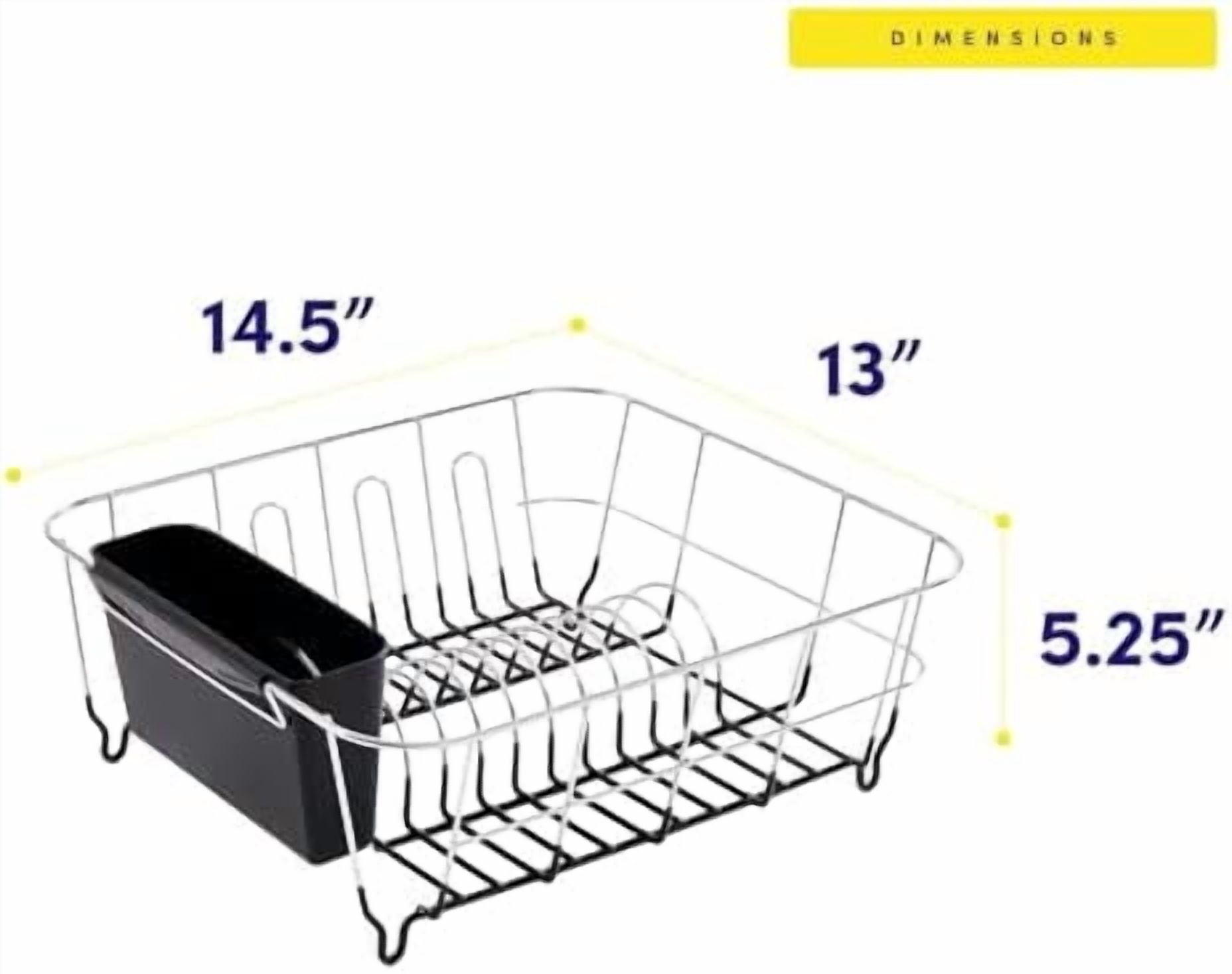 2 Piece Dish Drying Rack Set Drainer with Utensil Holder Simple Easy to Use Fits in Most Sinks, 14.5" x 13" x 5.25", Black