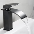 thumbnail image 1 of Grifo de lavabo negro con boca curva, salida en cascada, para agua caliente y fría, lavabo de mesa para inodoro, lavabo de hotel elevado, 1 of 4