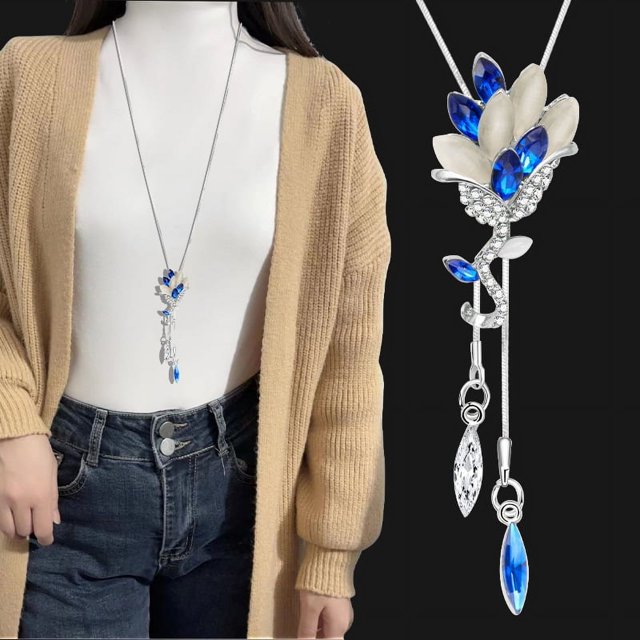 Collar de cadena de suéter de payaso de cristal para mujer, estilo coreano, con cadena de suéter para ropa, colgante de borla larga