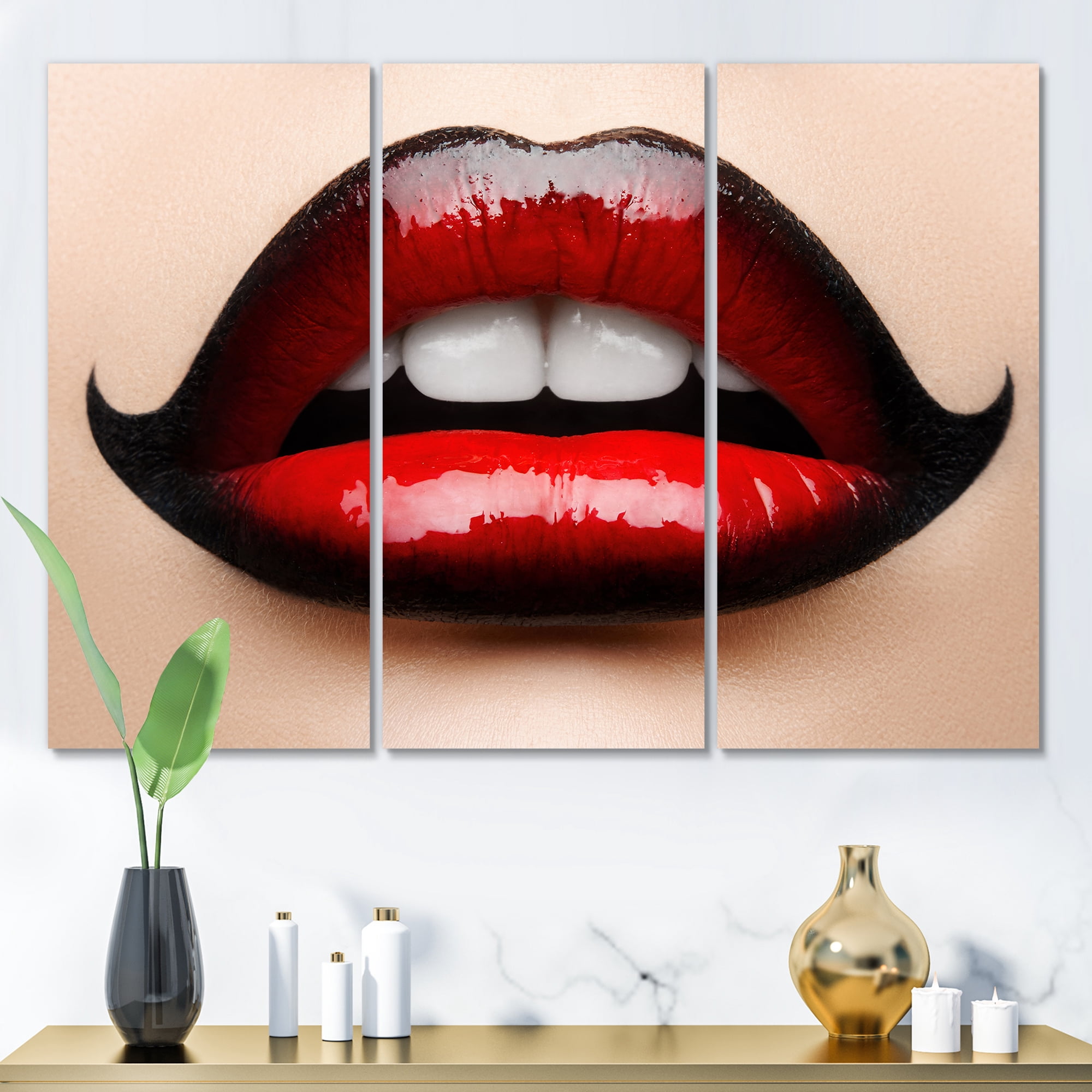 Woman Lips With Red and Black Lipstick 28 in x 36 in Photography Canvas Art Print, by Designart