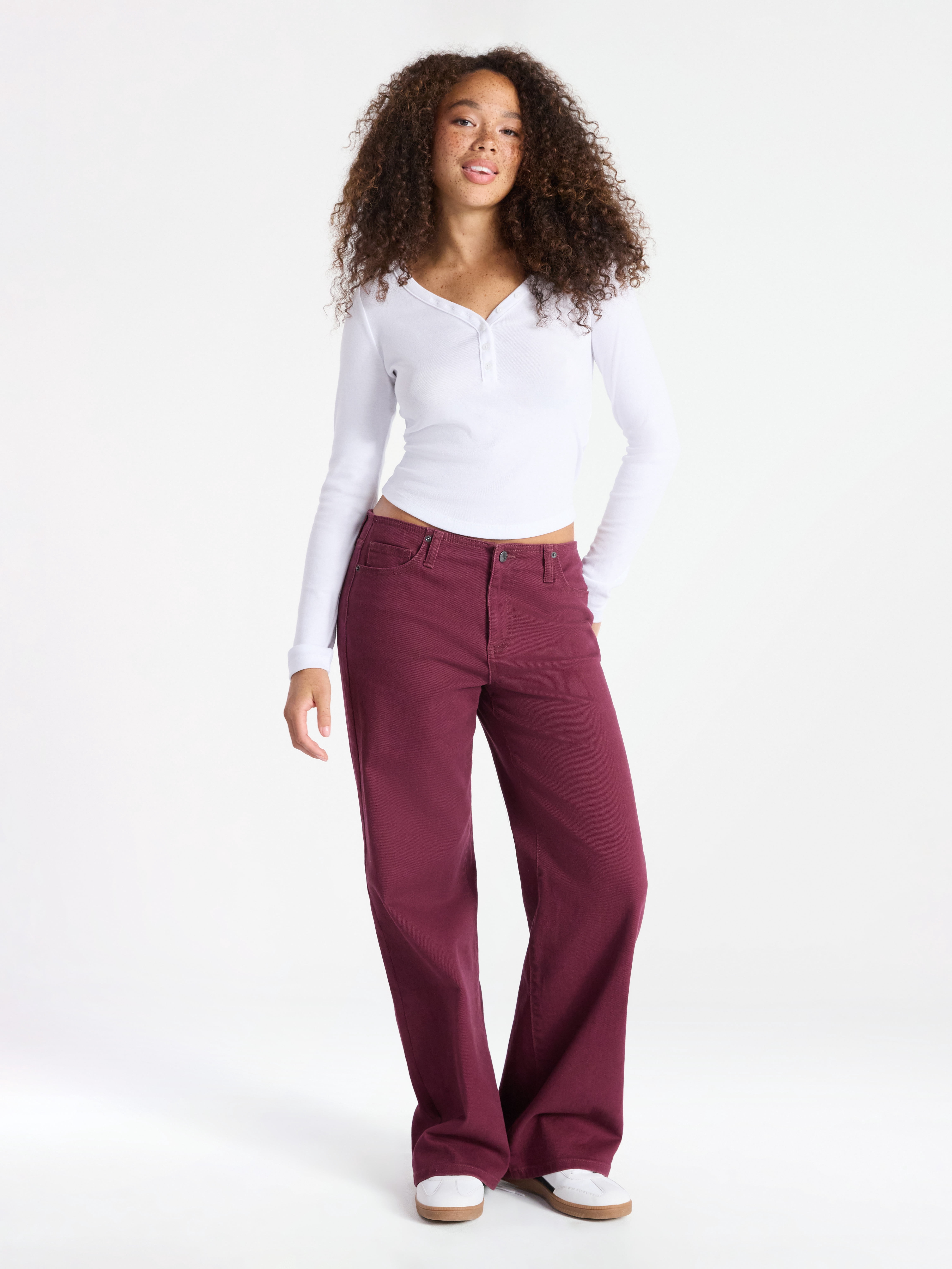No Boundaries Henley Top with Long Sleeves, Women’s